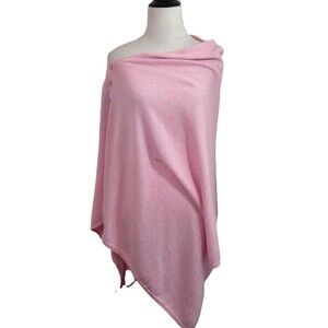 Hannah Rose Cotton & Cashmere Blend Pink Shell Buttons Wrap Shawl Scarf Cottage